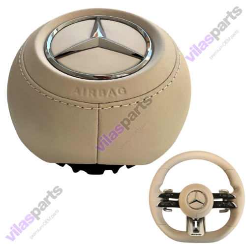 144a Mercedes-Benz AMG Beige Leather Airbag Steering Wheel W223 EQS EQE W465 W213