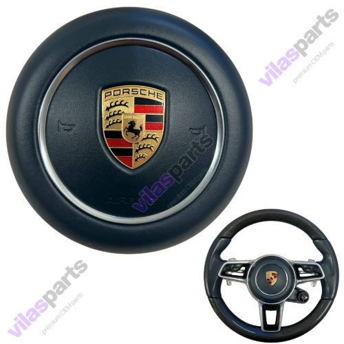 Porsche 911 Macan Panamera Cayenne Steering Wheel Blue Leather Airbag 9p1880201