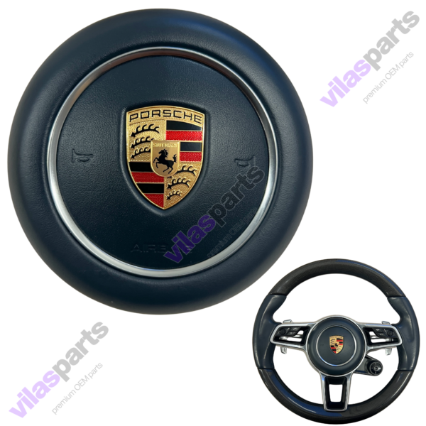 Porsche 911 Macan Panamera Cayenne Steering Wheel Blue Leather Airbag 9p1880201